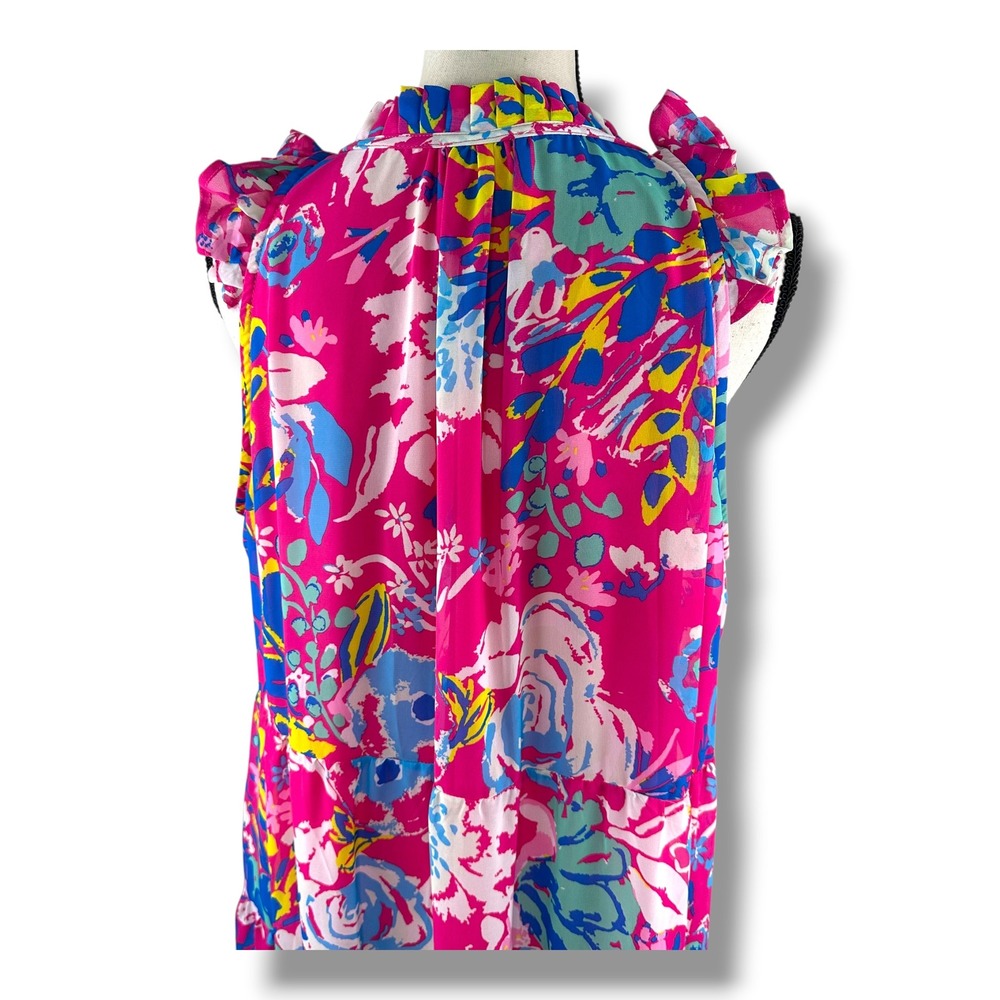 Mud Pie Womens Pink Floral Tiered Maxi Dress Sleeveless Ruffle Neck Large‎ L - Picture 10 of 14